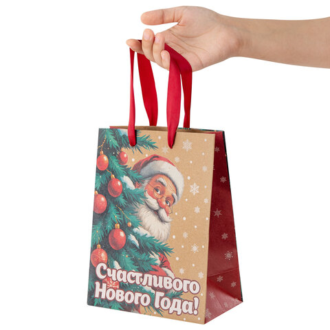 Пакет подарочный (1 шт.) новогодний, 18х10х23 см, "Зимнее волшебство", крафт, ассорти, ЗОЛОТАЯ СКАЗКА, 592435 - фото 11