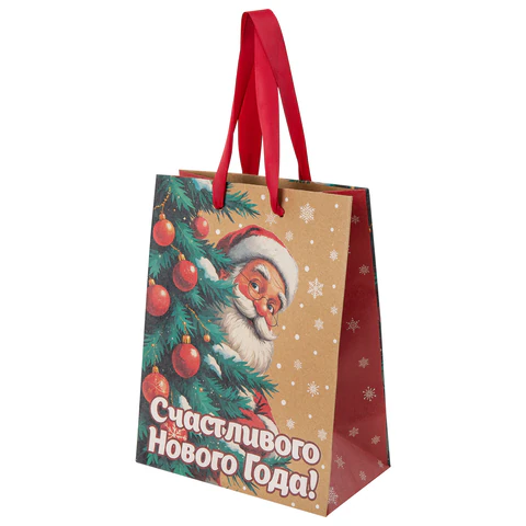 Пакет подарочный (1 шт.) новогодний, 18х10х23 см, "Зимнее волшебство", крафт, ассорти, ЗОЛОТАЯ СКАЗКА, 592435 - фото 3