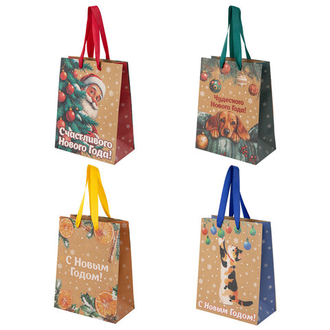 Пакет подарочный (1 шт.) новогодний, 18х10х23 см, "Зимнее волшебство", крафт, ассорти, ЗОЛОТАЯ СКАЗКА, 592435 - фото 2