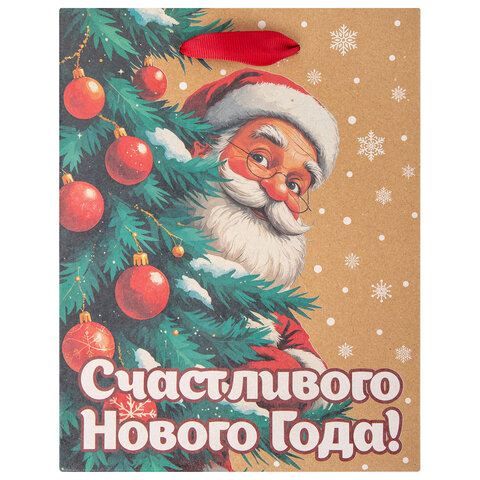 Пакет подарочный (1 шт.) новогодний, 18х10х23 см, "Зимнее волшебство", крафт, ассорти, ЗОЛОТАЯ СКАЗКА, 592435 - фото 8