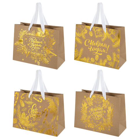 Пакет подарочный (1 шт.) новогодний, 27х11х20 см, "Shiny Kraft", фольга, ассорти, ЗОЛОТАЯ СКАЗКА, 592437 - фото 2