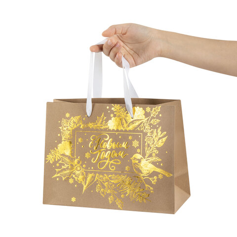 Пакет подарочный (1 шт.) новогодний, 27х11х20 см, "Shiny Kraft", фольга, ассорти, ЗОЛОТАЯ СКАЗКА, 592437 - фото 7