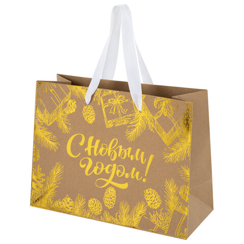 Пакет подарочный (1 шт.) новогодний, 27х11х20 см, "Shiny Kraft", фольга, ассорти, ЗОЛОТАЯ СКАЗКА, 592437 - фото 9