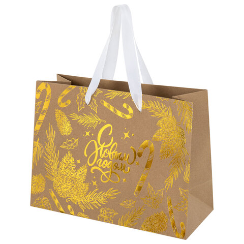 Пакет подарочный (1 шт.) новогодний, 27х11х20 см, "Shiny Kraft", фольга, ассорти, ЗОЛОТАЯ СКАЗКА, 592437 - фото 11