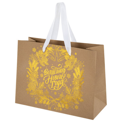 Пакет подарочный (1 шт.) новогодний, 27х11х20 см, "Shiny Kraft", фольга, ассорти, ЗОЛОТАЯ СКАЗКА, 592437 - фото 10