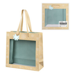 Пакет подарочный (1 шт.) новогодний, 20&times;8&times;20 см, &laquo;Snowflakes&raquo;, прозрачное окно, крафт, ЗОЛОТАЯ СКАЗКА, 592444