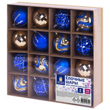 Шары елочные 16 шт., 8 см, "Blue&Gold", пластик, золото/синий, ЗОЛОТАЯ СКАЗКА, 592454