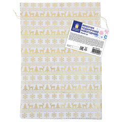 Подарочный мешок (1 шт.) новогодний, 30&times;45 см, &laquo;X-Mas Pattern&raquo;, под лён, фольга, ЗОЛОТАЯ СКАЗКА, 592536