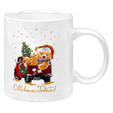 Кружка новогодняя 330 мл, "Мишка на машинке", 8х9,5 см, каменная керамика, ЗОЛОТАЯ СКАЗКА, 592543 - фото 2