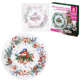 Тарелка сервировочная новогодняя 23 см, "Снегирь", каменная керамика, ЗОЛОТАЯ СКАЗКА, 592549