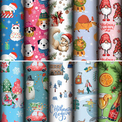 Бумага упаковочная новогодняя &laquo;Веселый Новый Год&raquo;, 70&times;100 см, 10 дизайнов ассорти, ЗОЛОТАЯ СКАЗКА, 592563
