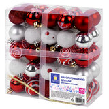 Шары елочные НАБОР 50 предметов "Red & Snow Winter", пластик, красный/белый, ЗОЛОТАЯ СКАЗКА, 592595