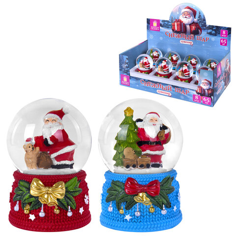 Снежный шар "Дед Мороз" диаметр 65 мм, полистоун/стекло, 2 дизайна ассорти, ЗОЛОТАЯ СКАЗКА, 592598