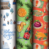 Бумага упаковочная новогодняя НАБОР 3 шт., "Russian collection", 70х100 см, 3 дизайна, ЗОЛОТАЯ СКАЗКА, 592609