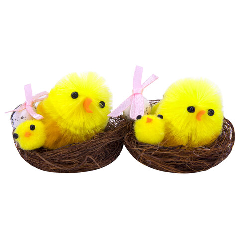 Декорация пасхальная 5 см "Птенцы в гнезде", КОМПЛЕКТ 2 штуки, полиэстер, ЗОЛОТАЯ СКАЗКА, 592631