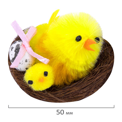 Декорация пасхальная 5 см "Птенцы в гнезде", КОМПЛЕКТ 2 штуки, полиэстер, ЗОЛОТАЯ СКАЗКА, 592631