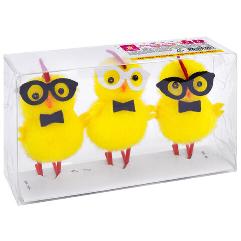 Декорация пасхальная 6 см "Птенцы в очках", КОМПЛЕКТ 3 штуки, полиэстер, ЗОЛОТАЯ СКАЗКА, 592632