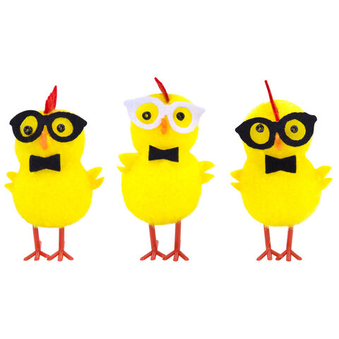 Декорация пасхальная 6 см "Птенцы в очках", КОМПЛЕКТ 3 штуки, полиэстер, ЗОЛОТАЯ СКАЗКА, 592632
