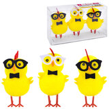Декорация пасхальная 6 см "Птенцы в очках", КОМПЛЕКТ 3 штуки, полиэстер, ЗОЛОТАЯ СКАЗКА, 592632