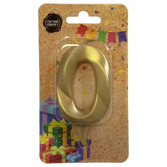 Свеча-цифра для торта "0", форма ГРАНЬ, золото, 7 см, на ножке, в блистере, 1698