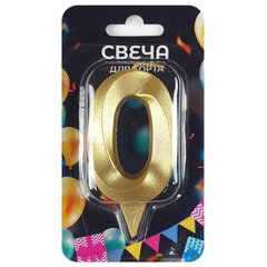 Свеча-цифра для торта &laquo;0&raquo; форма ГРАНЬ золото, 7 см, на ножке, в блистере,1698