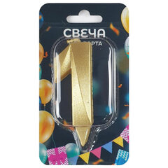 Свеча-цифра для торта &laquo;1&raquo; форма ГРАНЬ золото, 7 см, на ножке, в блистере, 1699