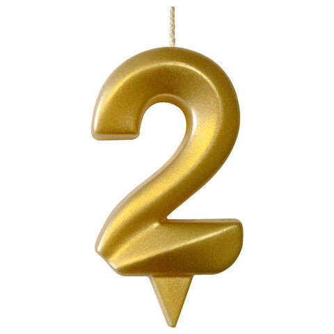 Свеча-цифра для торта "2", форма ГРАНЬ, золото, 7 см, на ножке, в блистере, 1700 - фото 2