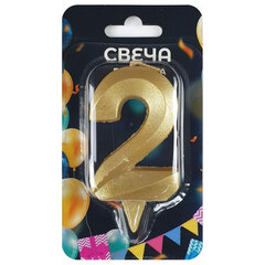 Свеча-цифра для торта &laquo;2&raquo; форма ГРАНЬ золото, 7 см, на ножке, в блистере, 1700