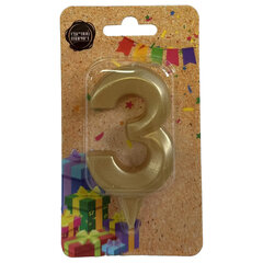 Свеча-цифра для торта "3", форма ГРАНЬ, золото, 7 см, на ножке, в блистере, 1701