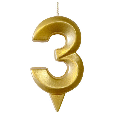 Свеча-цифра для торта "3", форма ГРАНЬ, золото, 7 см, на ножке, в блистере, 1701 - фото 2