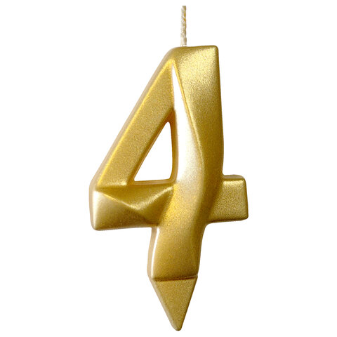 Свеча-цифра для торта "4", форма ГРАНЬ, золото, 7 см, на ножке, в блистере, 1702 - фото 2