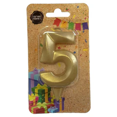 Свеча-цифра для торта "5", форма ГРАНЬ, золото, 7 см, на ножке, в блистере, 1703