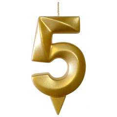Свеча-цифра для торта "5", форма ГРАНЬ, золото, 7 см, на ножке, в блистере, 1703