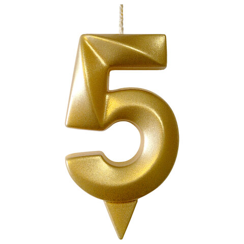 Свеча-цифра для торта "5", форма ГРАНЬ, золото, 7 см, на ножке, в блистере, 1703 - фото 2