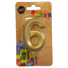 Свеча-цифра для торта "6", форма ГРАНЬ, золото, 7 см, на ножке, в блистере, 1704