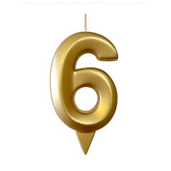 Свеча-цифра для торта "6", форма ГРАНЬ, золото, 7 см, на ножке, в блистере, 1704