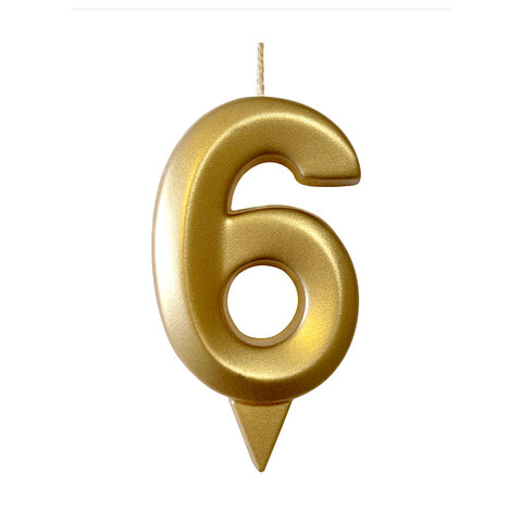 Свеча-цифра для торта "6", форма ГРАНЬ, золото, 7 см, на ножке, в блистере, 1704 - фото 2