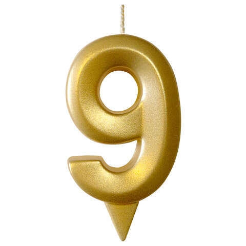 Свеча-цифра для торта "9", форма ГРАНЬ, золото, 7 см, на ножке, в блистере, 1707 - фото 2