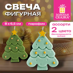 Ароматическая свеча новогодняя в форме елочки 8 см, парафин, хлопковый фитиль, ассорти, ЗОЛОТАЯ СКАЗКА, 592789