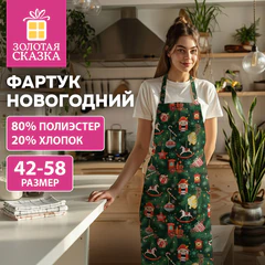 Фартук новогодний (1 шт.), 70х80 см, с изображением ЕЛОЧНЫХ ИГРУШЕК, полиэстер, хлопок, ЗОЛОТАЯ СКАЗКА, 592795