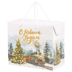 Пакет-коробка подарочный (1 шт.) новогодний, 24&times;14&times;28 см, ассорти №2, ЗОЛОТАЯ СКАЗКА, 592813
