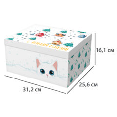 Коробка самосборная подарочная новогодняя (1 шт.), 31,2&times;25,6&times;16,1 см, с изображением КОТЕНКА, ЗОЛОТАЯ СКАЗКА, 592817