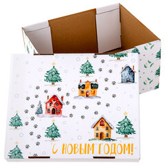 Коробка самосборная подарочная новогодняя (1 шт.), 31,2&times;25,6&times;16,1 см, с изображением КОТЕНКА, ЗОЛОТАЯ СКАЗКА, 592817
