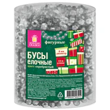 Бусы ёлочные "ФИГУРНЫЕ", диаметр 8 мм, 10 м, СЕРЕБРИСТЫЕ, пластик, ПВХ-бокс, ЗОЛОТАЯ СКАЗКА, 592910