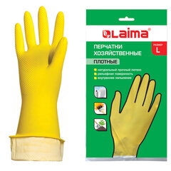 Перчатки МНОГОРАЗОВЫЕ латексные LAIMA &laquo;ЛЮКС&raquo;, хлопчатобумажное напыление, ПЛОТНЫЕ, размер 8-9, L (большой), желтые, вес 55 г, 600043