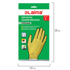 Перчатки МНОГОРАЗОВЫЕ латексные LAIMA &laquo;ЛЮКС&raquo;, хлопчатобумажное напыление, ПЛОТНЫЕ, размер 8-9, L (большой), желтые, вес 55 г, 600043