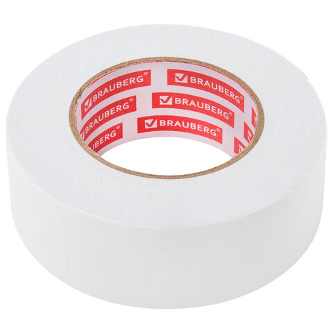 Клейкая двухсторонняя лента 50 мм х 8 м, НА ВСПЕНЕННОЙ ОСНОВЕ, 1 мм, прочная, BRAUBERG, 600485