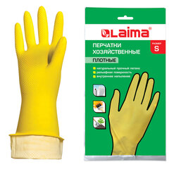 Перчатки МНОГОРАЗОВЫЕ латексные LAIMA &laquo;ЛЮКС&raquo;, хлопчатобумажное напыление, ПЛОТНЫЕ, размер 6,5-7, S (малый), желтые, вес 45 г, 600569