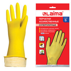 Перчатки МНОГОРАЗОВЫЕ латексные LAIMA &laquo;ПРЕМИУМ&raquo;, хлопчатобумажное напыление, СВЕРХПЛОТНЫЕ, размер 6,5-7, S (малый), желтые, вес 55 г, 600570