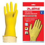 Перчатки МНОГОРАЗОВЫЕ латексные LAIMA "ПРЕМИУМ", хлопчатобумажное напыление, СВЕРХПЛОТНЫЕ, размер 6,5-7, S (малый), желтые, вес 55 г, 600570